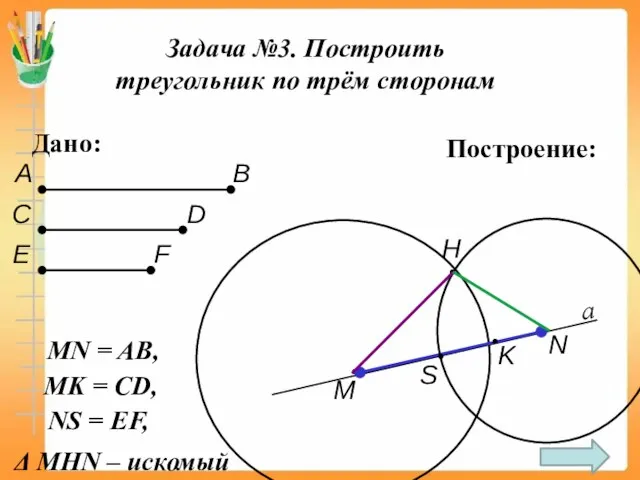 Задача №3. Построить треугольник по трём сторонам Дано: А В С D