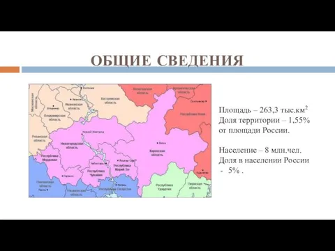 ОБЩИЕ СВЕДЕНИЯ Площадь – 263,3 тыс.км2 Доля территории – 1,55% от площади