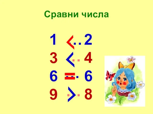 Сравни числа 2 4 6 8 1 3 6 9 … … … …