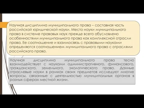 Научная дисциплина муниципального права – составная часть российской юридической науки. Место науки