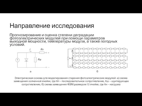 Направление исследования Прогнозирование и оценка степени деградации фотоэлектрических модулей при помощи параметров