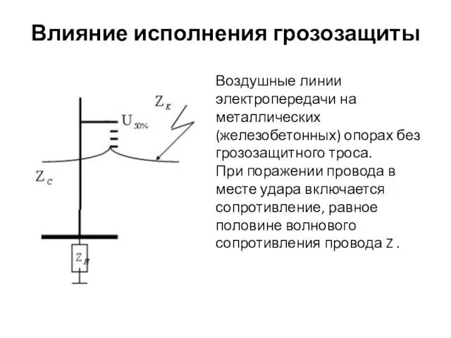 Влияние исполнения грозозащиты Воздушные линии электропередачи на металлических (железобетонных) опорах без грозозащитного