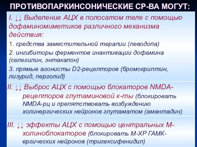 ПРОТИВОПАРКИНСОНИЧЕСКИЕ СР-ВА МОГУТ: