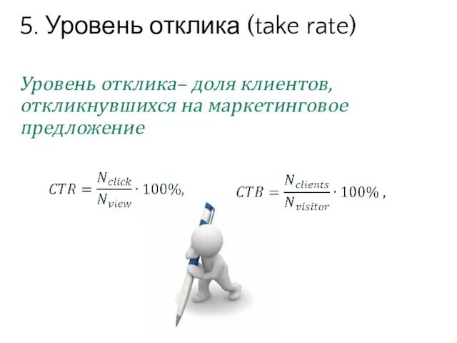 Уровень отклика– доля клиентов, откликнувшихся на маркетинговое предложение 5. Уровень отклика (take rate)