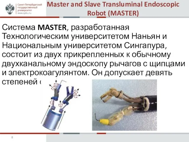 Master and Slave Transluminal Endoscopic Robot (MASTER) Система MASTER, разработанная Технологическим университетом