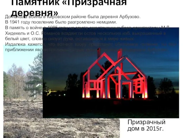 Памятник «Призрачная деревня» Призрачный дом в 2015г. До начала войны в Кировском