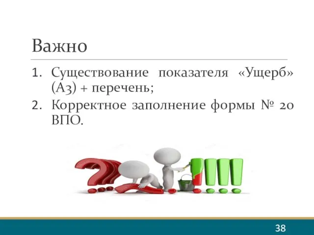 Важно Существование показателя «Ущерб» (А3) + перечень; Корректное заполнение формы № 20 ВПО.