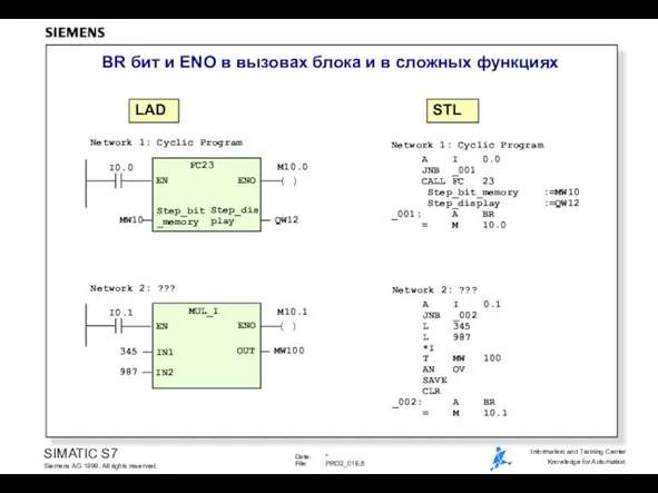 BR бит и ENO в вызовах блока и в сложных функциях LAD