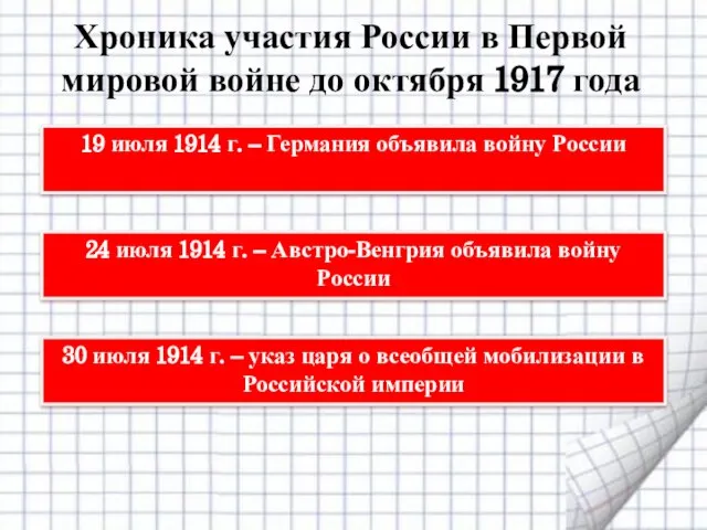 Хроника участия России в Первой мировой войне до октября 1917 года