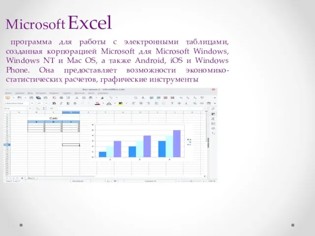 Microsoft Excel программа для работы с электронными таблицами, созданная корпорацией Microsoft для