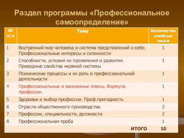 Раздел программы «Профессиональное самоопределение»