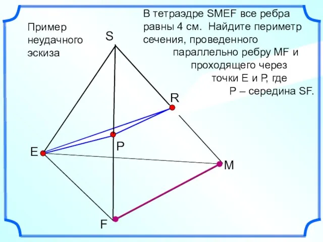 Р E F M S Пример неудачного эскиза В тетраэдре SMEF все