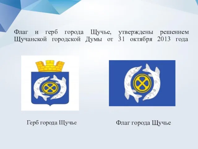 Флаг и герб города Щучье, утверждены решением Щучанской городской Думы от 31