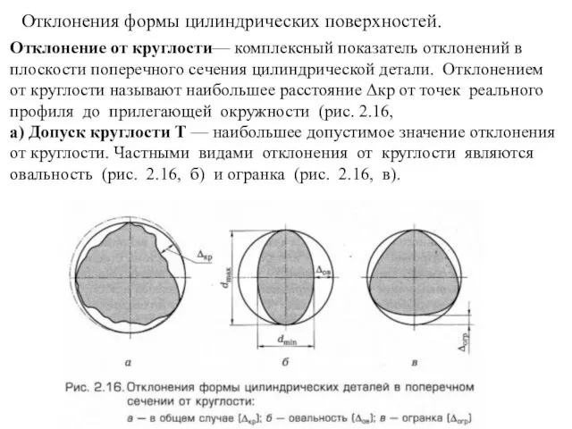 Отклонения формы цилиндрических поверхностей. Отклонение от круглости— комплексный показатель отклонений в плоскости