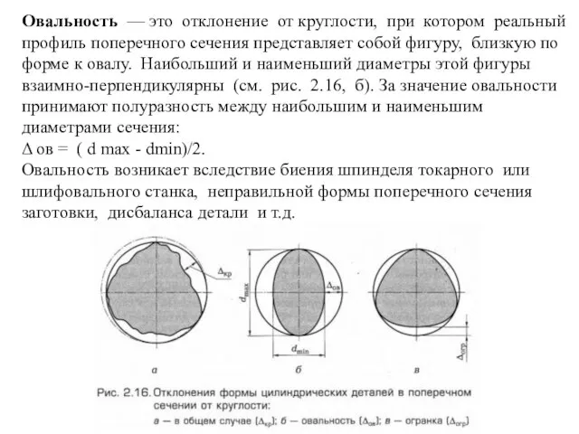 Овальность — это отклонение от круглости, при котором реальный профиль поперечного сечения