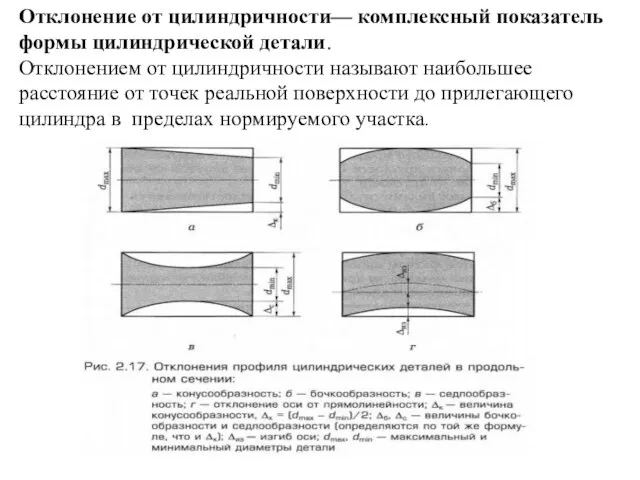 Отклонение от цилиндричности— комплексный показатель формы цилиндрической детали. Отклонением от цилиндричности называют