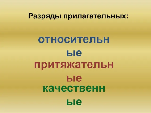 Разряды прилагательных: относительные притяжательные качественные