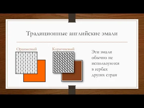 Традиционные английские эмали Оранжевый Коричневый Эти эмали обычно не используются в гербах других стран