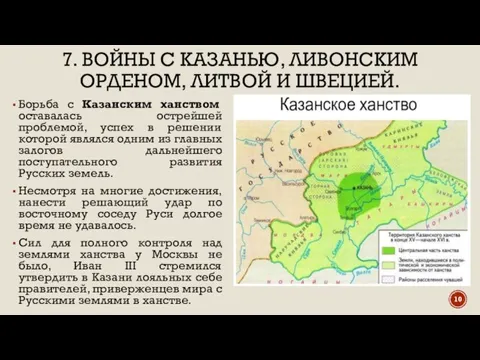 7. ВОЙНЫ С КАЗАНЬЮ, ЛИВОНСКИМ ОРДЕНОМ, ЛИТВОЙ И ШВЕЦИЕЙ. Борьба с Казанским