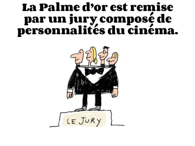 La Palme d’or est remise par un jury composé de personnalités du cinéma.