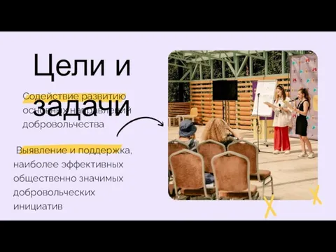 Содействие развитию основных направлений добровольчества Цели и задачи Выявление и поддержка, наиболее