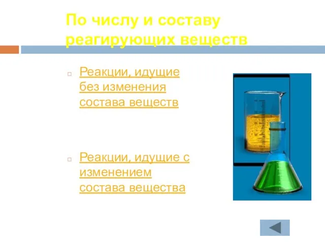 По числу и составу реагирующих веществ Реакции, идущие без изменения состава веществ