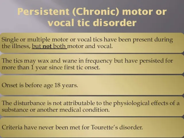 Persistent (Chronic) motor or vocal tic disorder
