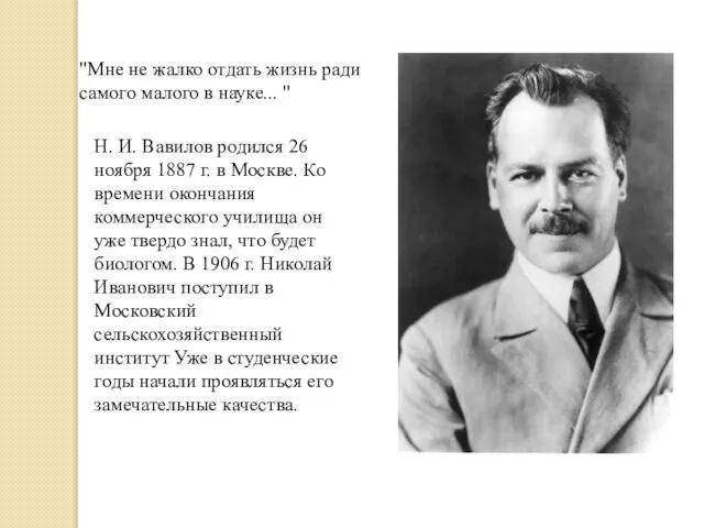 "Мне не жалко отдать жизнь ради самого малого в науке... " Н.