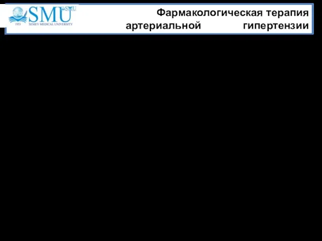 Фармакологическая терапия артериальной гипертензии 1. Диуретики: а) Петлевые б) Тиазидные и тиазидоподобные