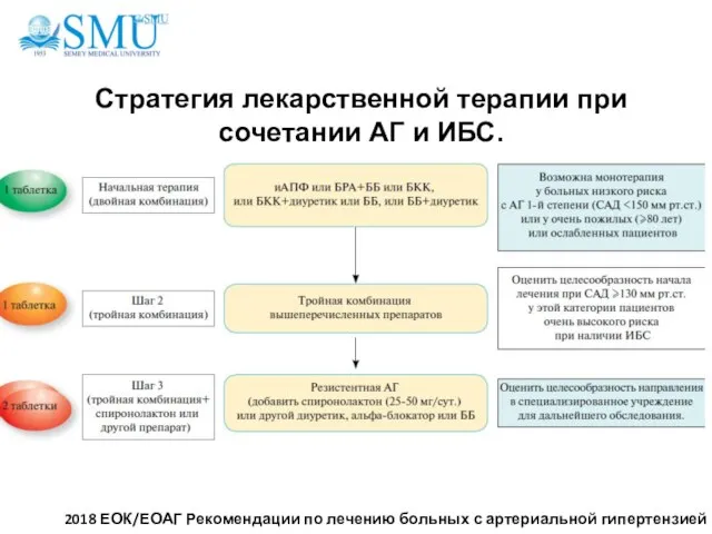 Стратегия лекарственной терапии при сочетании АГ и ИБС. 2018 ЕОК/ЕОАГ Рекомендации по