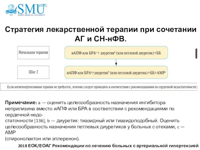 Стратегия лекарственной терапии при сочетании АГ и СН-нФВ. Примечание: a — оценить