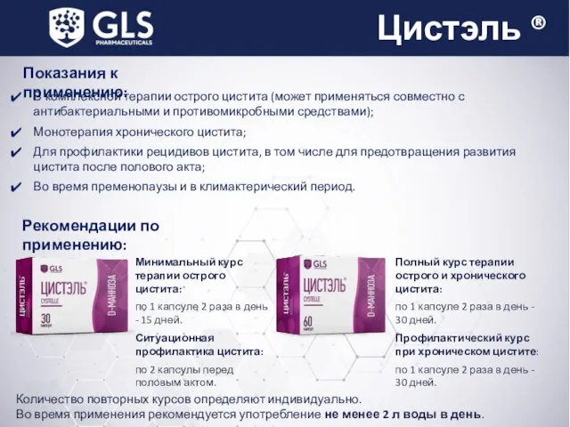 Цистэль ® Минимальный курс терапии острого цистита: по 1 капсуле 2 раза