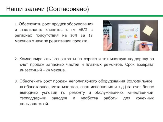 Наши задачи (Согласовано) 2. Компенсировать все затраты на сервис и техническую поддержку