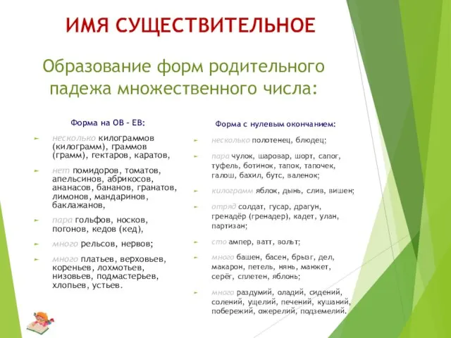 ИМЯ СУЩЕСТВИТЕЛЬНОЕ Форма на ОВ – ЕВ: несколько килограммов (килограмм), граммов (грамм),