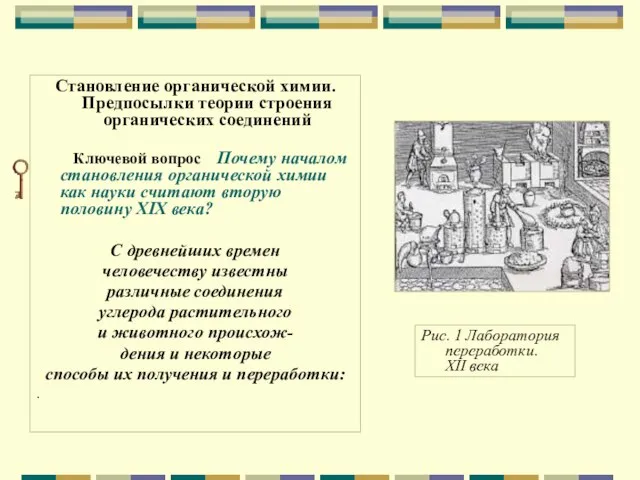 Становление органической химии. Предпосылки теории строения органических соединений Ключевой вопрос Почему началом