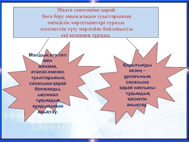 Малға генотипіне қарай баға беру оның жақын туыстарының өнімділік көрсеткіштері туралы мәліметтің