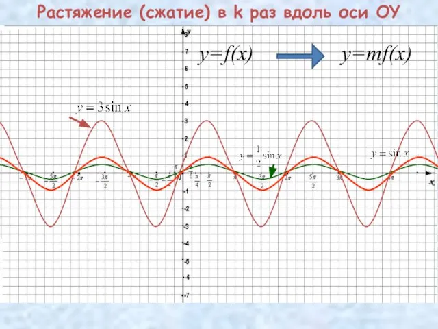 Растяжение (сжатие) в k раз вдоль оси OY y=f(x) y=mf(x)