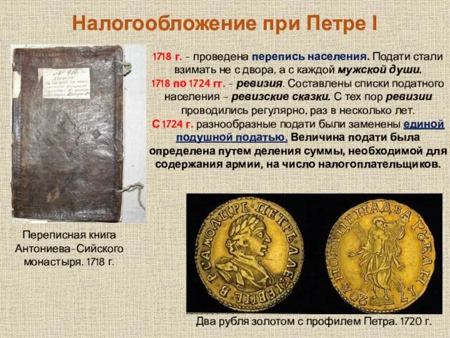 1718 г. - проведена перепись населения. Подати стали взимать не с двора,