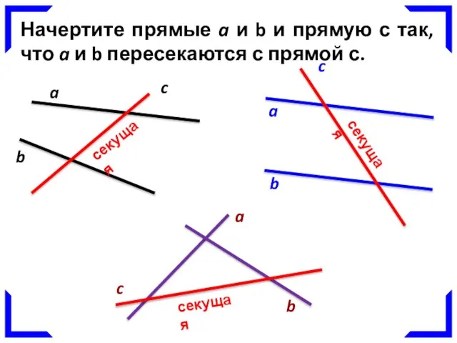 Начертите прямые a и b и прямую с так, что a и