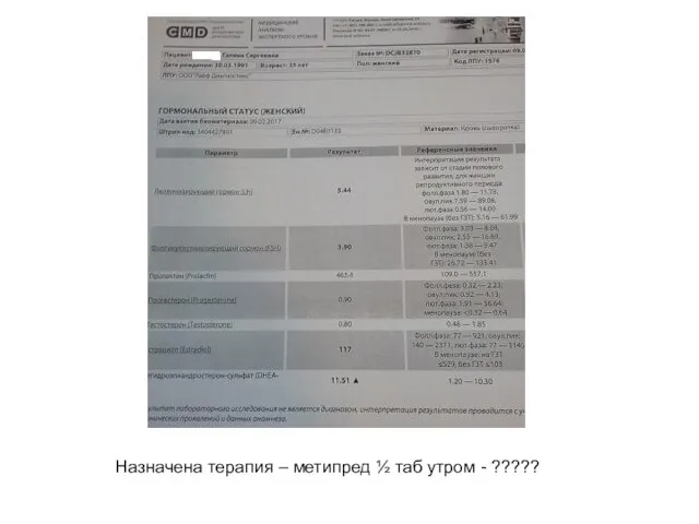 Назначена терапия – метипред ½ таб утром - ?????