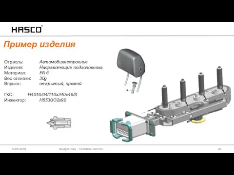 14.05.2018 Designer Day - Heißkanal Technik Пример изделия Отрасль: Автомобилестроение Изделие: Направляющие