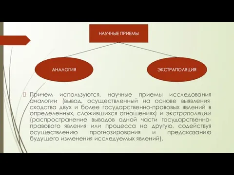 Причем используются, научные приемы исследования аналогии (вывод, осуществленный на основе выявления сходства