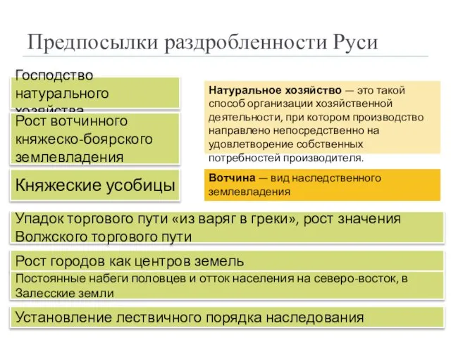 Предпосылки раздробленности Руси Натуральное хозяйство — это такой способ организации хозяйственной деятельности,