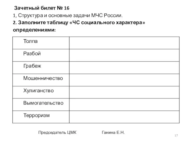 Зачетный билет № 16 1, Структура и основные задачи МЧС России. 2.