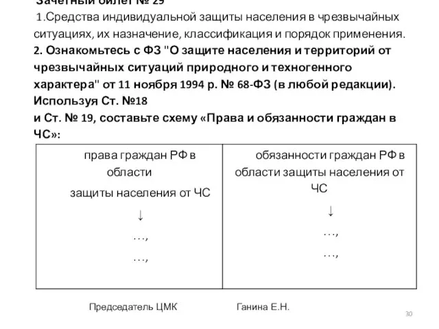 Зачетный билет № 29 1.Средства индивидуальной защиты населения в чрезвычайных ситуациях, их