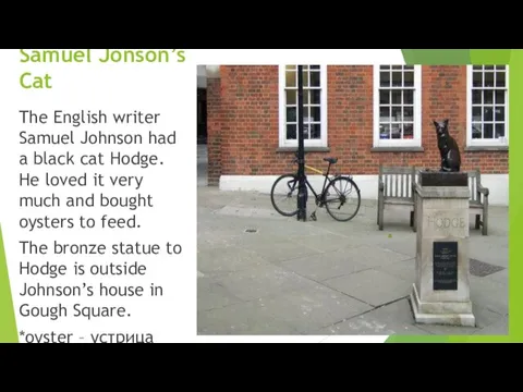 Samuel Jonson’s Cat The English writer Samuel Johnson had a black cat