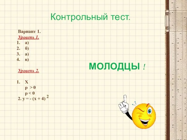 Контрольный тест. Вариант 1. Уровень 1. а) б) а) в) Уровень 2.