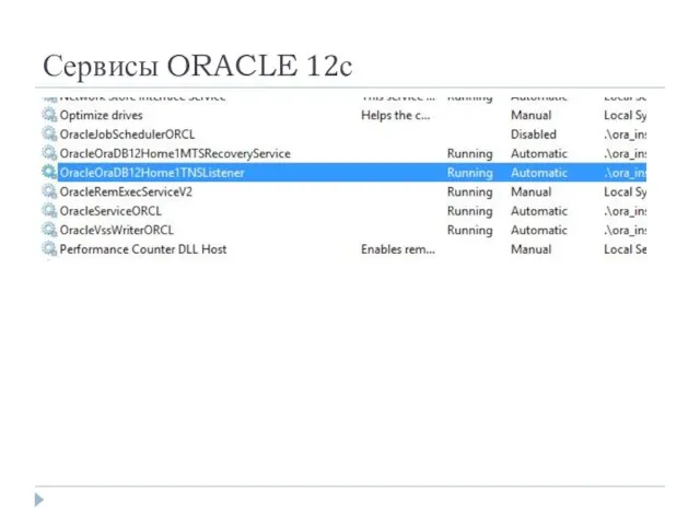 Сервисы ORACLE 12с