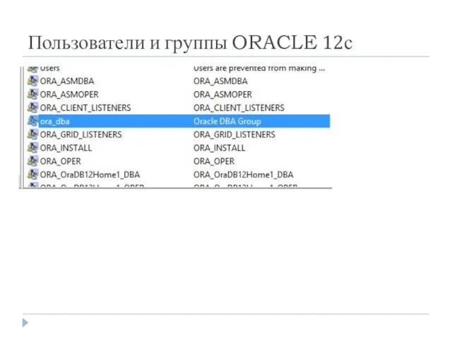 Пользователи и группы ORACLE 12с