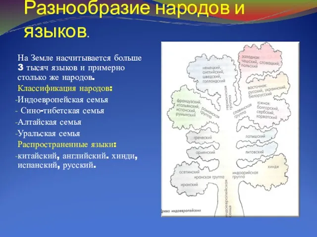 Разнообразие народов и языков. На Земле насчитывается больше 3 тысяч языков и